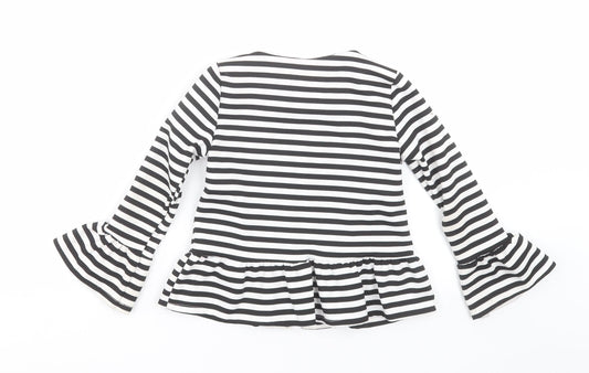 Preworn Girls Black Striped Cardigan Jumper Size 4 Years