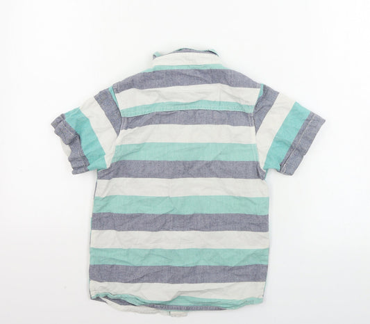 Rebel Boys Green Striped Basic Button-Up Size 7-8 Years