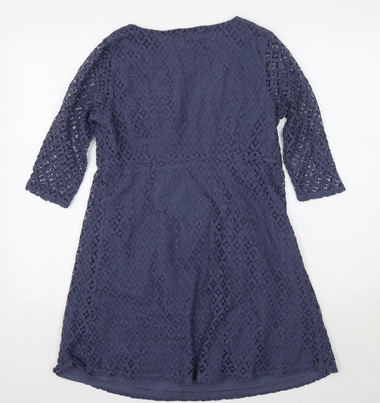 Colline Womens Blue Floral A-Line Size 10