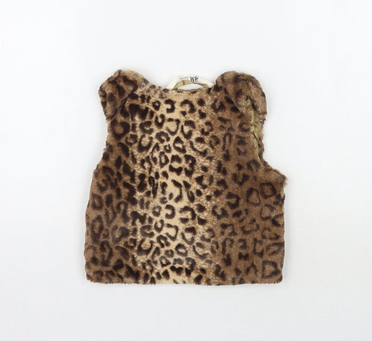 H&M Girls Brown Animal Print Gilet Coat Size 2-3 Years