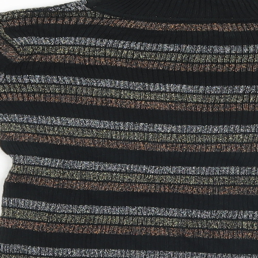 Preworn Girls Black Striped Pullover Jumper