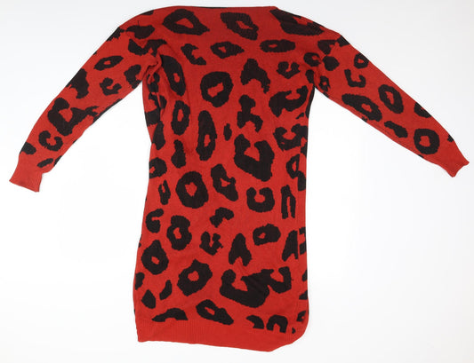 Preworn Womens Red Animal Print Cardigan Jumper Size L