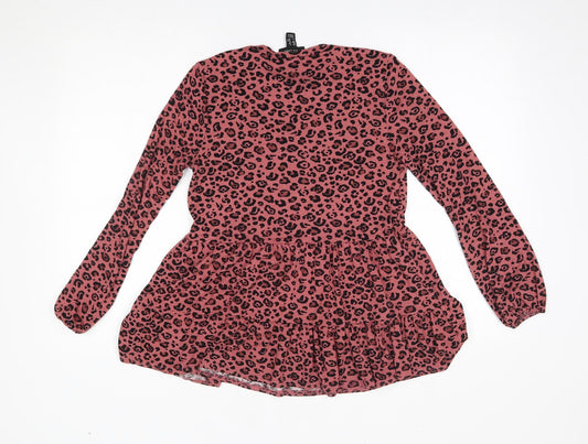 New Look Womens Pink Animal Print Basic Blouse Size 8