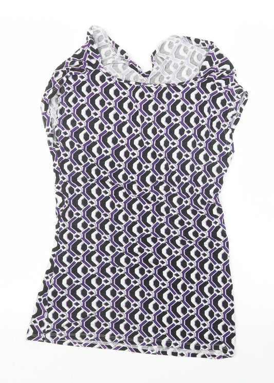 South Womens Purple Geometric Basic T-Shirt Size 8