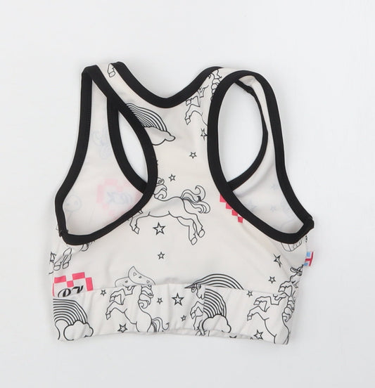 Preworn Girls White Geometric Cropped T-Shirt Size 7 Years