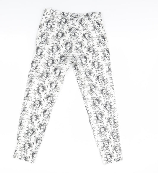 H&M Womens White Floral Trousers Size 8 L28 in
