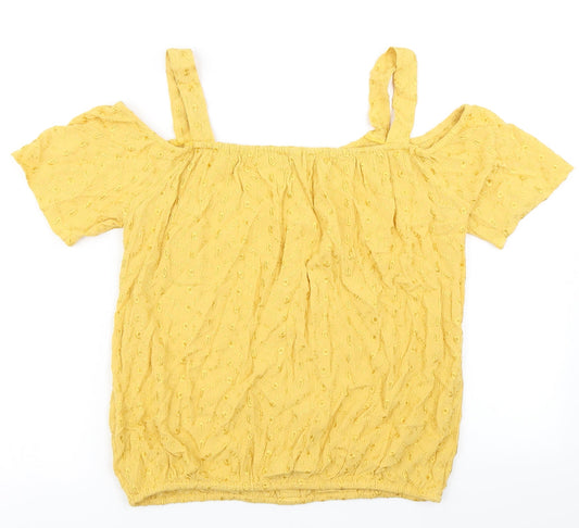 M&Co Womens Yellow Floral Basic Blouse Size 8