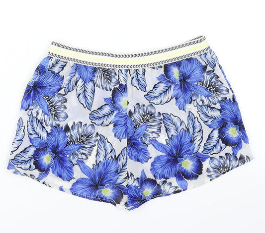 New Look Womens Blue Floral Hot Pants Shorts Size 8