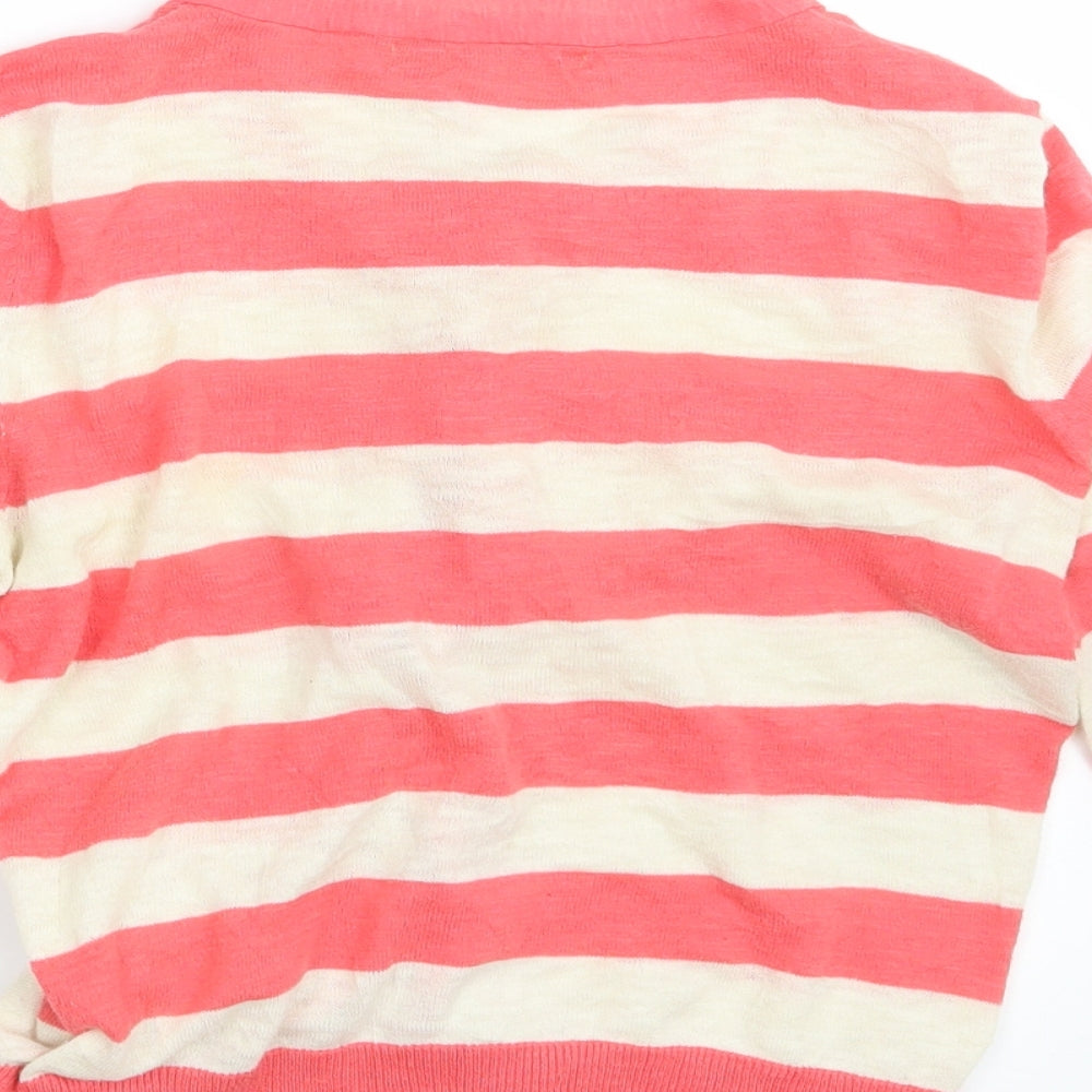 M&S Womens Pink Striped Cardigan Jumper Size 10
