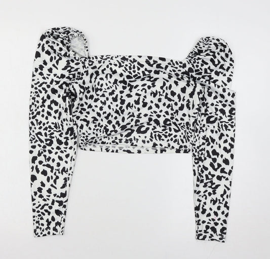 Preworn Womens White Animal Print Jersey Basic T-Shirt Size S