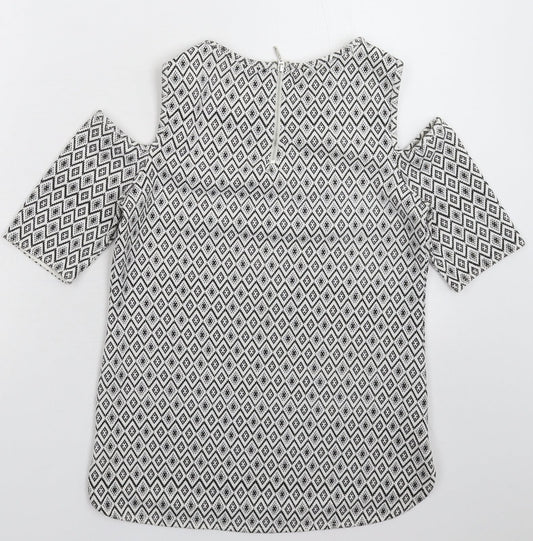 Red Herring Womens White Geometric Basic T-Shirt Size 8