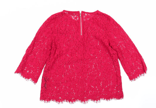 New Look Womens Red Floral Basic Blouse Size 12