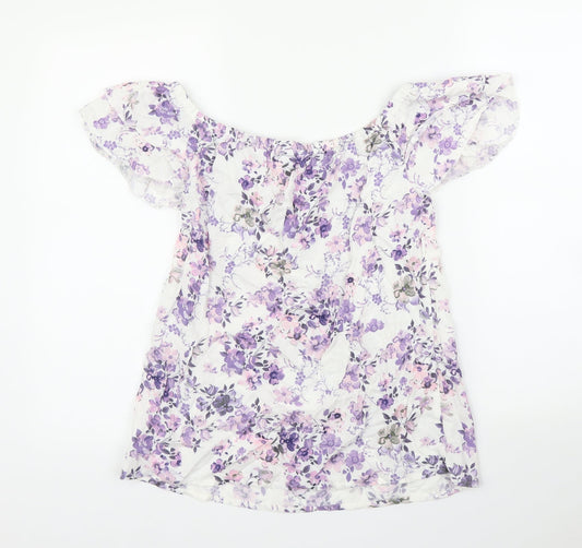 Beloved Womens Purple Floral Basic Blouse Size 10