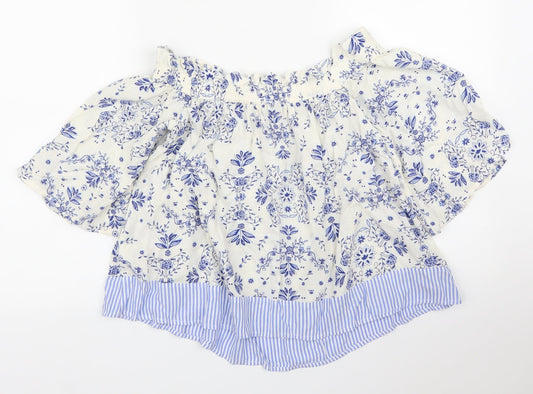 M&S Womens Blue Floral Basic Blouse Size 8