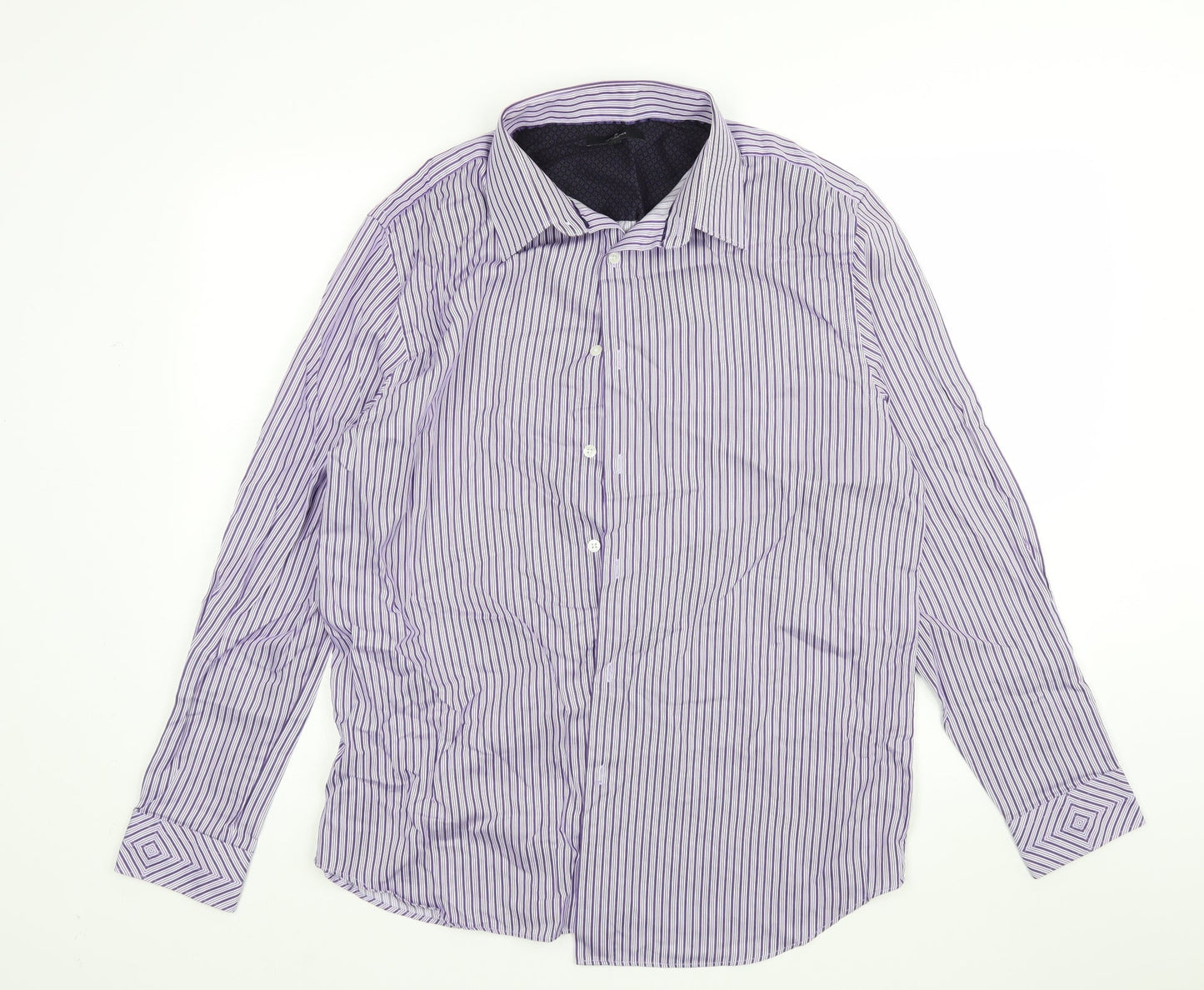 Jeff Banks Mens Purple Striped Dress Shirt Size L