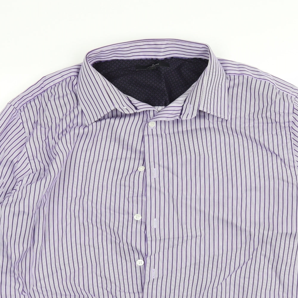 Jeff Banks Mens Purple Striped Dress Shirt Size L