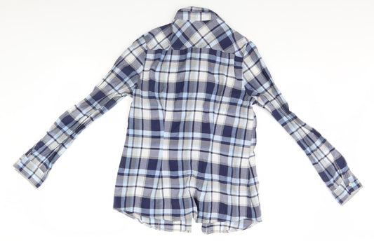 My Way Womens Blue Plaid Basic Button-Up Size 12