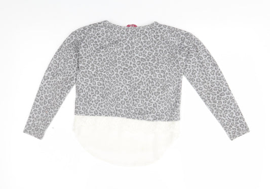 Primark Girls Grey Animal Print Pullover Jumper Size 7-8 Years