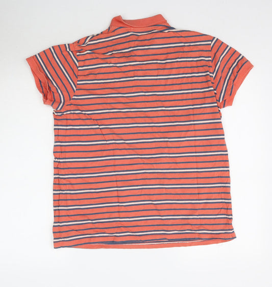Cedar Wood State Mens Orange Striped Polo Size L