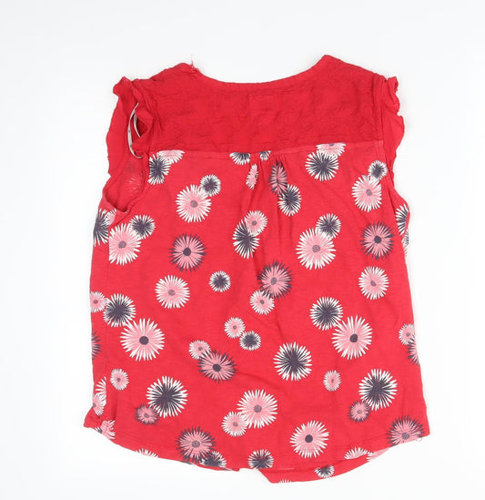 EBENHAMS Womens Red Floral Basic T-Shirt Size 10