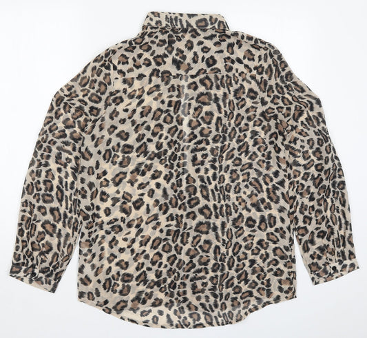 New Look Womens Brown Animal Print Basic Button-Up Size 12
