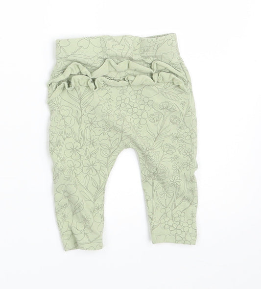 George Girls Green Floral Jogger Leggings Size 0-3 Months - Waist 14in; Inside leg 5in