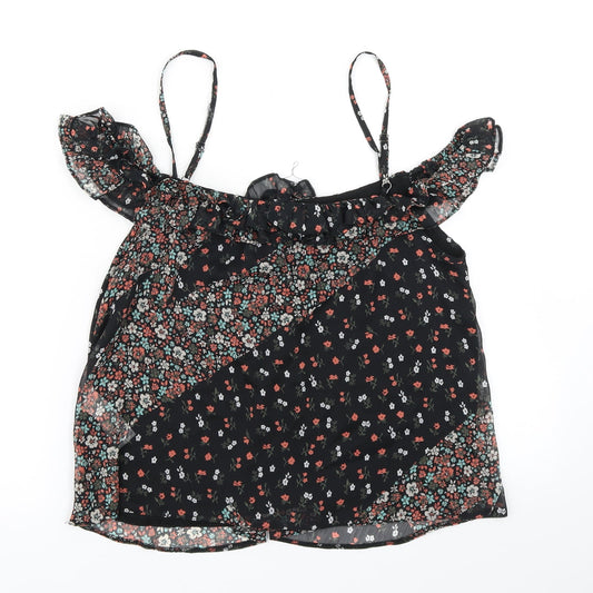Topshop Womens Black Floral Basic Blouse Size 10