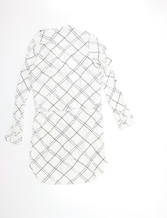 WAREHHOUSE Womens White Check Basic Blouse Size 10