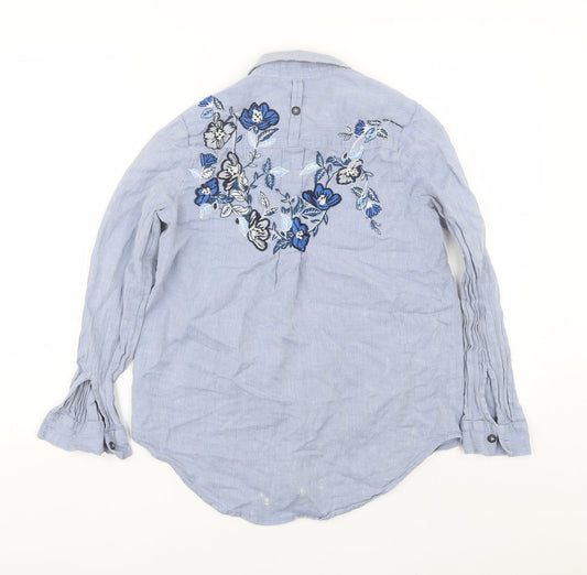 Topshop Womens Blue Floral Basic Button-Up Size 10