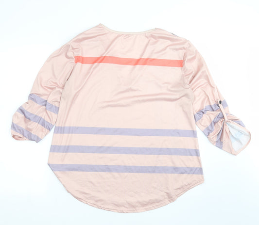 Preworn Womens Pink Geometric Basic T-Shirt Size 2XL