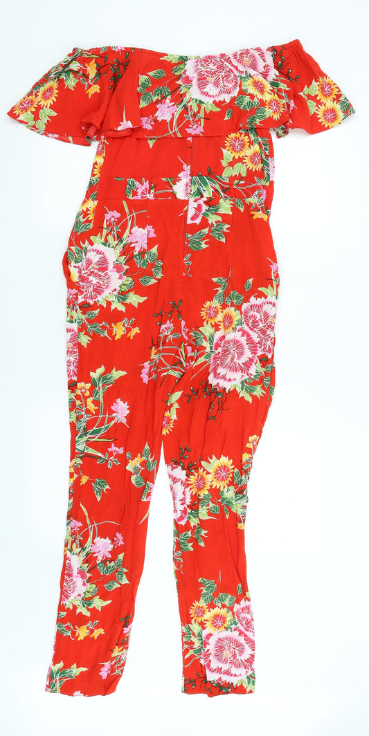 Dorothy Perkins Womens Red Floral Romper One-Piece Size 8 L25 in