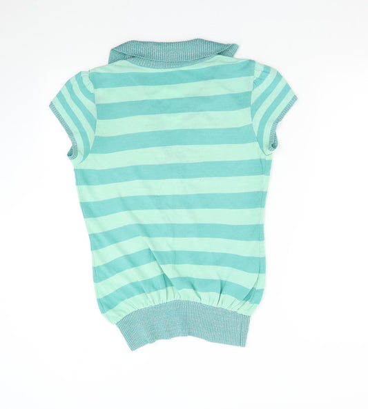 Preworn Womens Green Striped Knit Pullover Jumper Size M