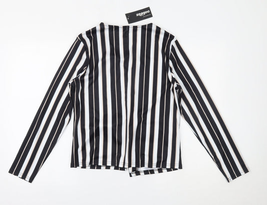 Zeagoo Womens Black Striped Cardigan Jumper Size L
