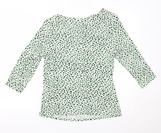Linea Womens Green Animal Print Basic Blouse Size L