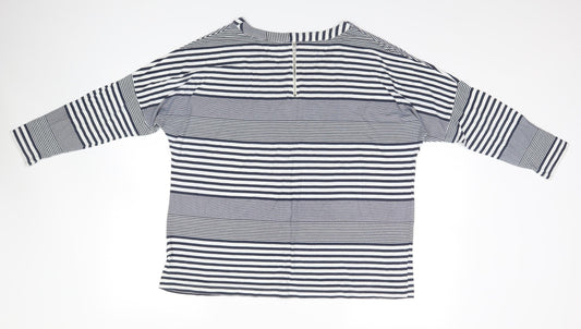 Adini Womens Blue Striped Basic T-Shirt Size M