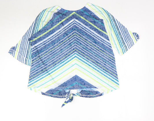Just Elegance Womens Multicoloured Striped Basic T-Shirt Size L - Tie front