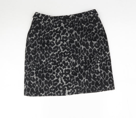 Oasis Womens Grey Animal Print Mini Skirt Size 6