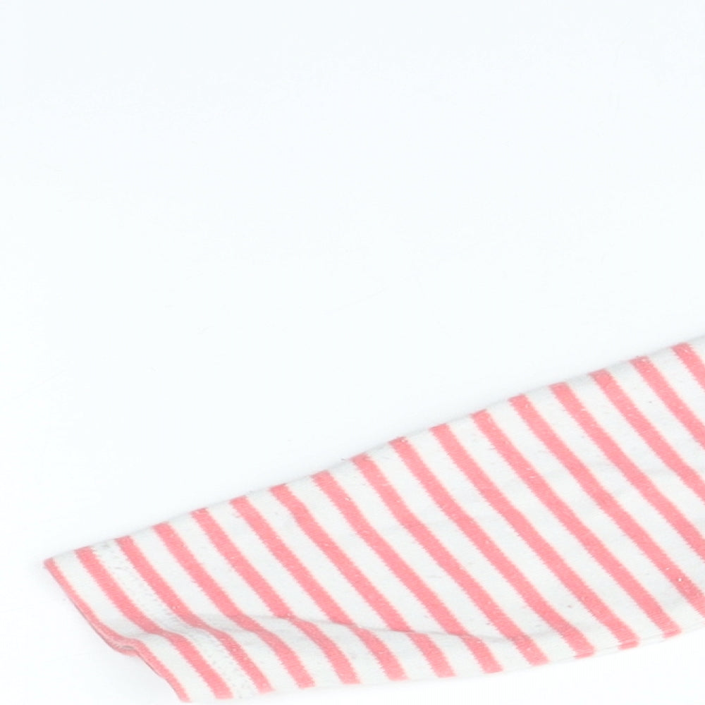 Brand and care label for fred & flo girls’ pink striped babygrow one-piece, size 9-12, months