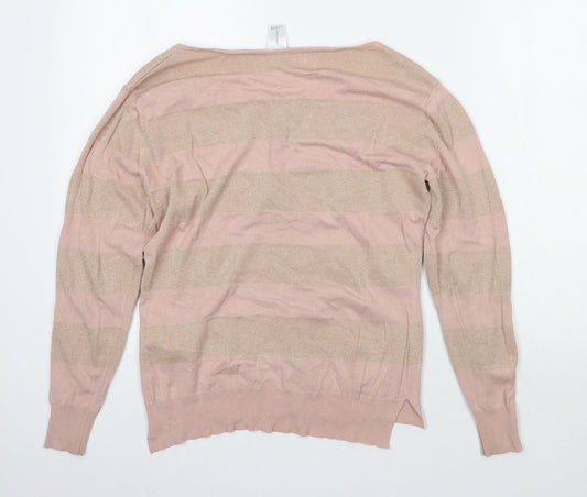 Plaza Italia Womens Pink Striped Cardigan Jumper Size M