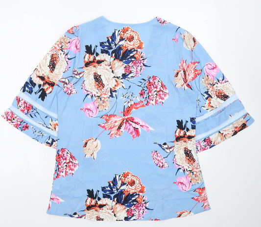 Preworn Womens Blue Floral Basic Blouse Size S