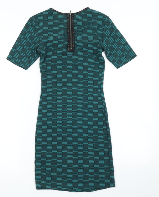 Topshop Womens Green Geometric Bodycon Size 6