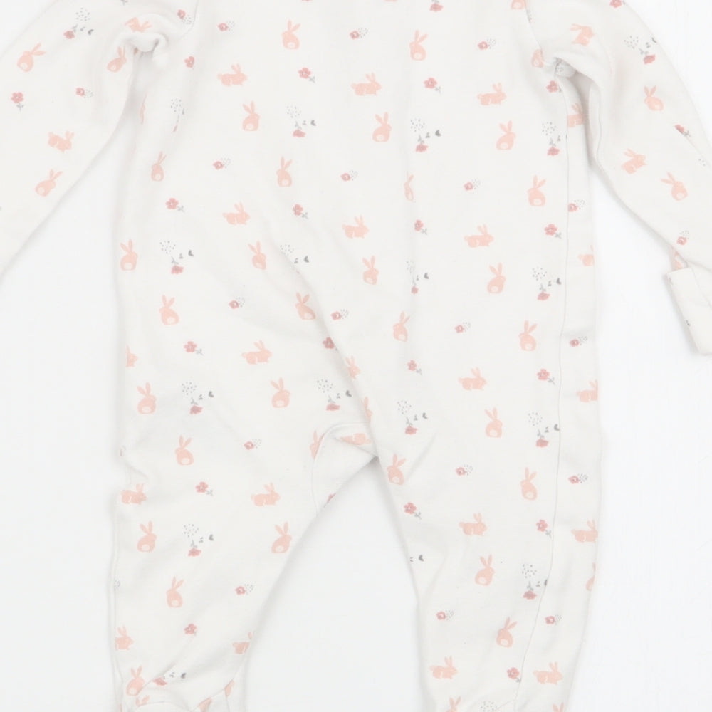 fred and flo Girls White Animal Print Babygrow One-Piece Size 0-3 Months