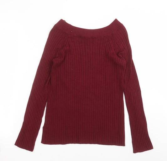 Marks and Spencer Womens Red Striped Knit Pullover Jumper Size 12 - burgundy