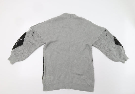 Noisy may Womens Grey Argyle/Diamond Pullover Jumper Size S