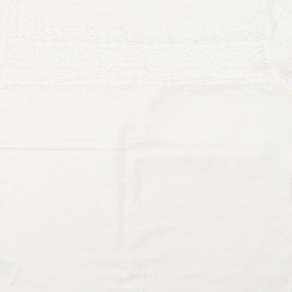 H&M Womens Ivory Basic T-Shirt Size L - Lace Detail