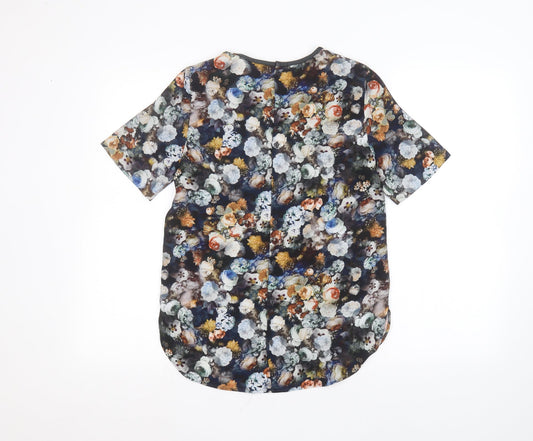 Zara Womens Black Floral Basic Button-Up Size XS