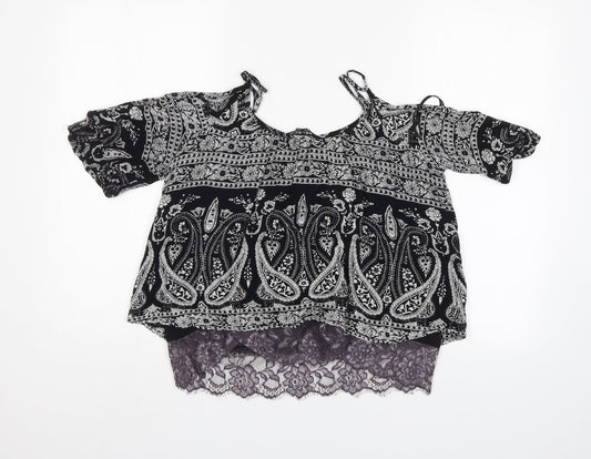 Select Womens Black Paisley Basic Blouse Size 6