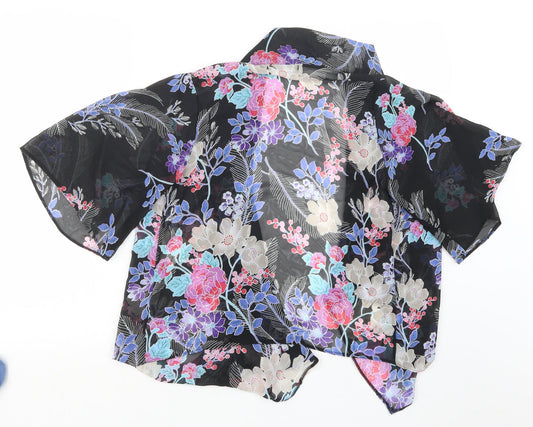 Internacionale Womens Black Floral Kimono Jacket Size 12