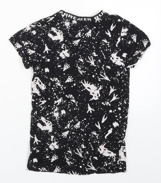 Matalan Boys Black Basic T-Shirt Size 6 Years - Abstract Dinosaurs