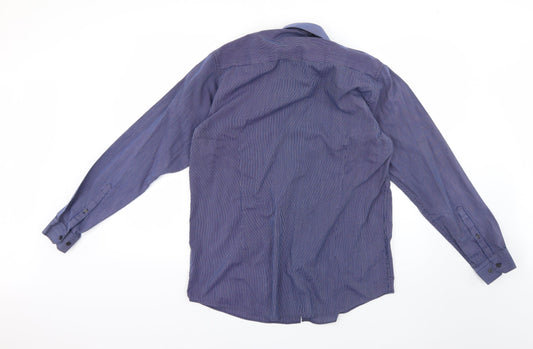 Cedar Wood State Womens Blue Striped Basic Button-Up Size 16